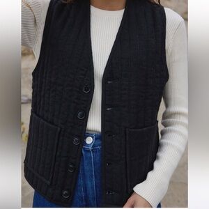 Classic Black Quilted Button-Front Vest